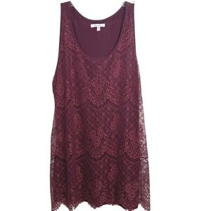Romantic Burgundy Lace Babydoll Sleeveless‎ Top Size S Soft Stretch Lined